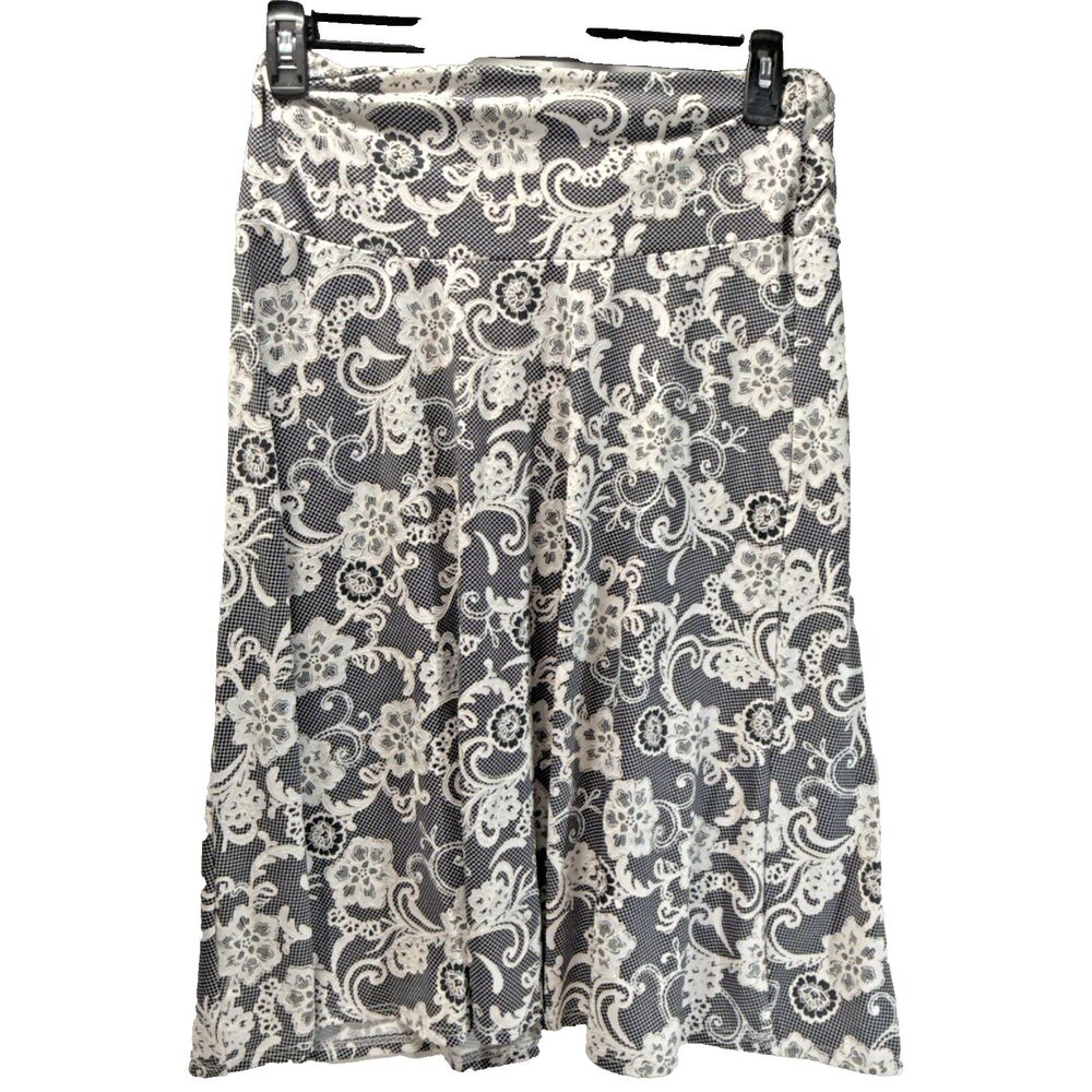 Ashley Blue Black White Lace Design Skirt Women Large Stretchy High Waistband